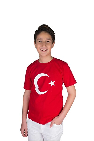 Ay Yıldız Baskılı Kırmızı Tişört