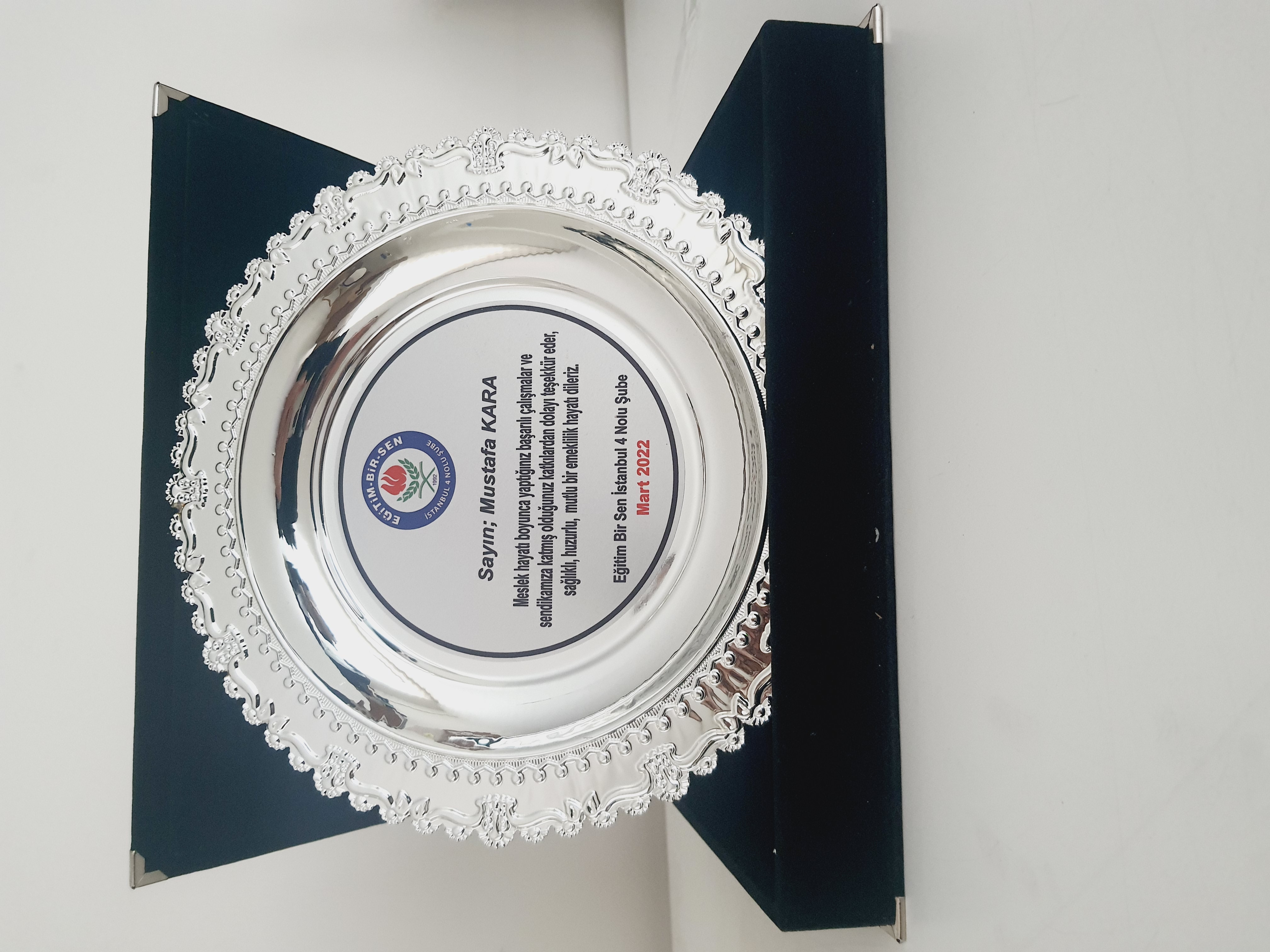 Gümüş Renk Metal Tabak Plaket 
