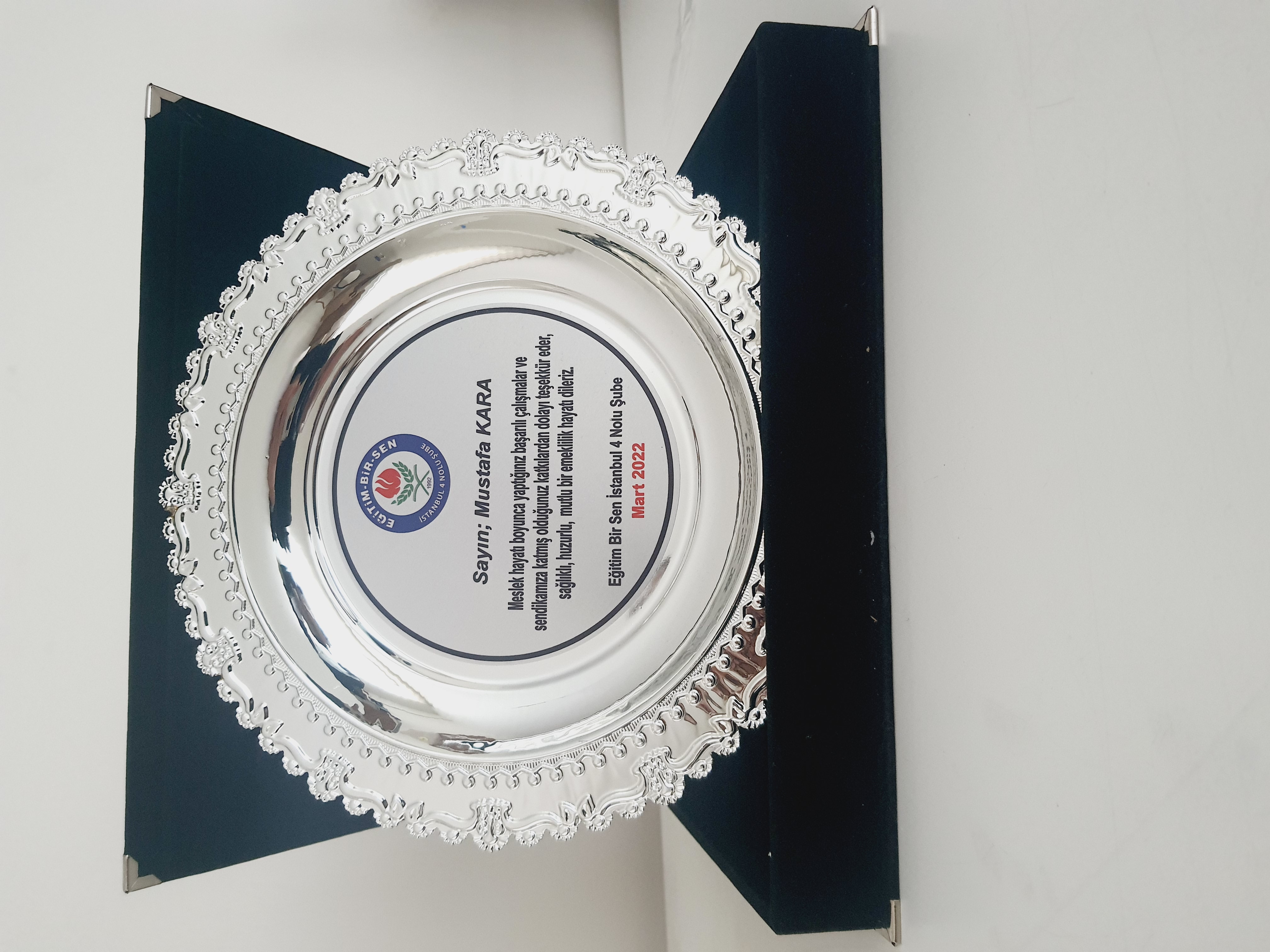 Gümüş Renk Metal Tabak Plaket 