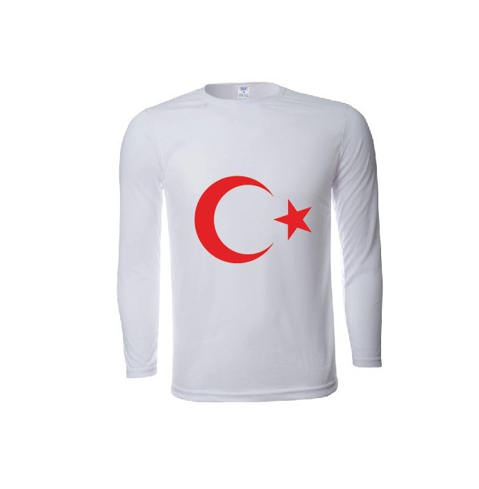 Uzun Kol Ayyıldız Baskılı Beyaz Tişört