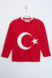 Uzun Kol Ayyıldız Baskılı Kırmızı Tişört
