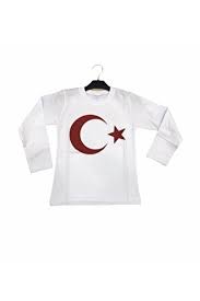 Uzun Kol Ayyıldız Baskılı Beyaz Tişört