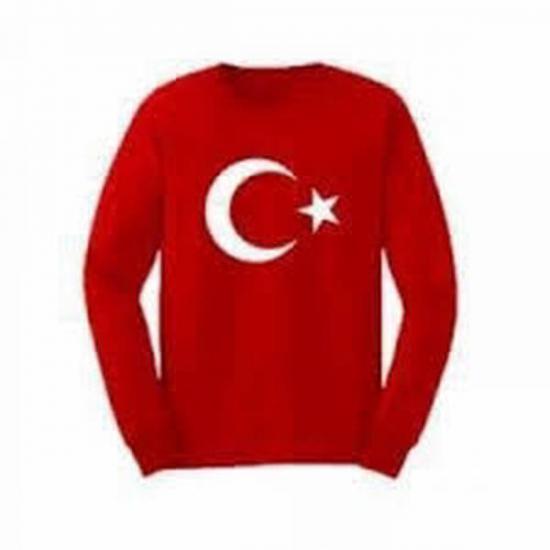 Uzun Kol Ayyıldız Baskılı Kırmızı Tişört
